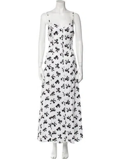 Pre-owned Rebecca De Ravenel Printed Long Dress In White