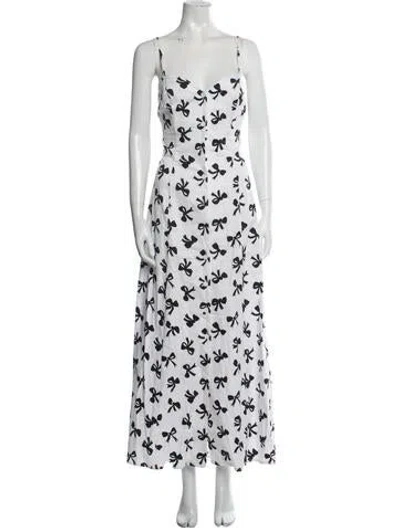 Pre-owned Rebecca De Ravenel Printed Long Dress In White