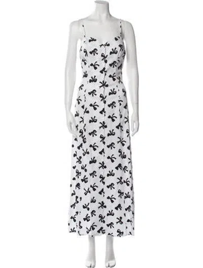 Pre-owned Rebecca De Ravenel Printed Long Dress In White