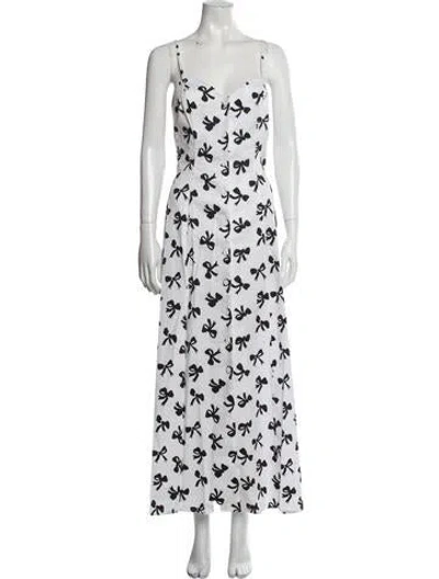 Pre-owned Rebecca De Ravenel Printed Long Dress In White