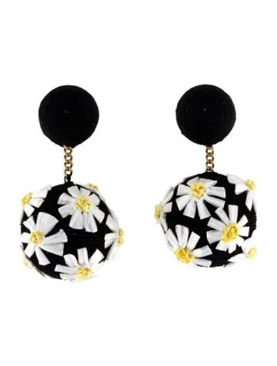 Pre-owned Rebecca De Ravenel Raffia & Silk Cord Forget Me Not Clip-on Earrings In Multi