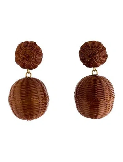 Pre-owned Rebecca De Ravenel Rattan 2 Drop Earrings In Brown