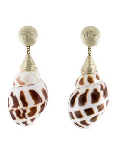 Pre-owned Rebecca De Ravenel Shell & Silk Cord Ophelia Clip-on Drop Earrings In Multi
