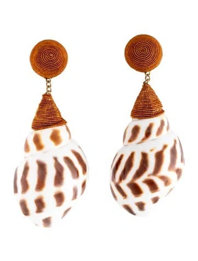 Pre-owned Rebecca De Ravenel Shell & Silk Cord 'ophelia' Clip-on Earrings In Brown