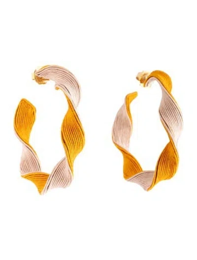Pre-owned Rebecca De Ravenel Silk Cord Penelope Twisted Hoop Earrings In Orange