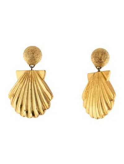 Pre-owned Rebecca De Ravenel Silk Cord Shell Clip-on Drop Earrings In Gold