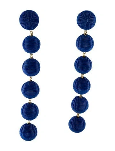 Pre-owned Rebecca De Ravenel Silk Cord Skinny Six Drop Earrings In Blue