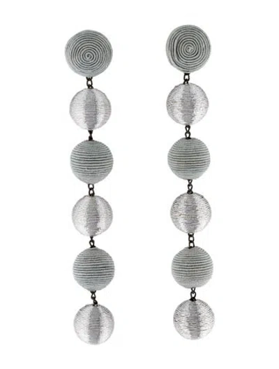 Pre-owned Rebecca De Ravenel Silk Cord Skinny Six Drop Earrings In Silver