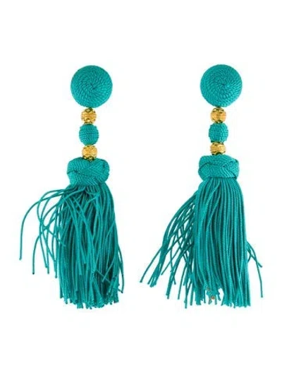 Pre-owned Rebecca De Ravenel Silk Cord Tassel Earrings In Blue
