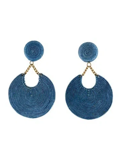 Pre-owned Rebecca De Ravenel Silk Cord Wrapped Drop Earrings In Blue