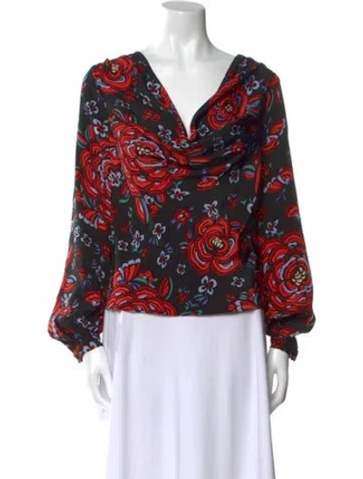Pre-owned Rebecca De Ravenel Silk Floral Print Blouse In Black