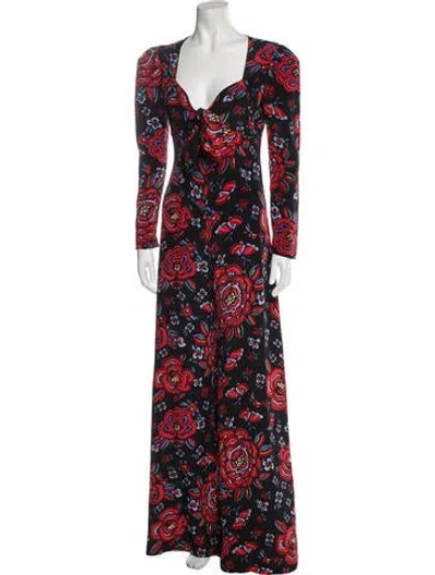 Pre-owned Rebecca De Ravenel Silk Floral Print Jumpsuit In Black