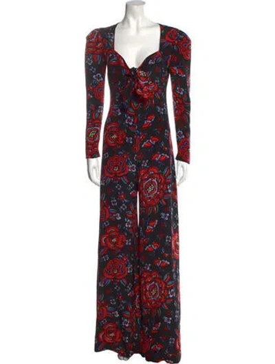 Pre-owned Rebecca De Ravenel Silk Floral Print Jumpsuit In Black