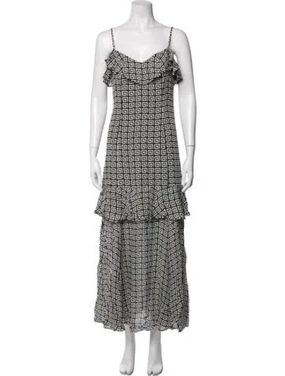 Pre-owned Rebecca De Ravenel Silk Long Dress In Black/white