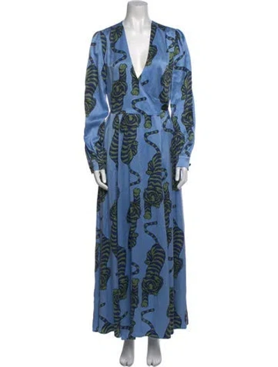 Pre-owned Rebecca De Ravenel Silk Long Dress In Blue