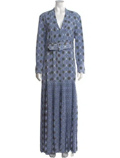 Pre-owned Rebecca De Ravenel Silk Long Dress In Blue