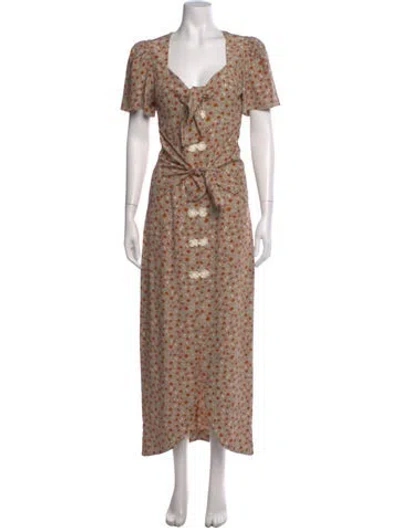 Pre-owned Rebecca De Ravenel Silk Long Dress In Neutrals