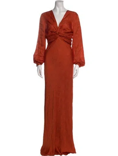 Pre-owned Rebecca De Ravenel Silk Long Dress In Orange