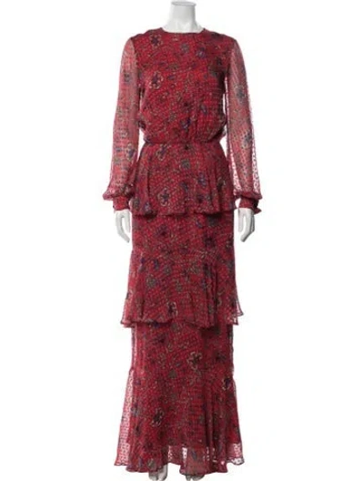 Pre-owned Rebecca De Ravenel Silk Long Dress In Red