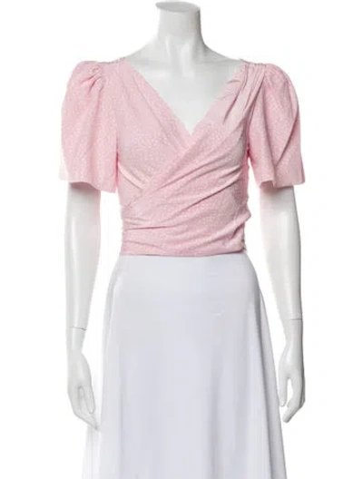 Pre-owned Rebecca De Ravenel Silk Polka Dot Print Top W/ Tags In Pink