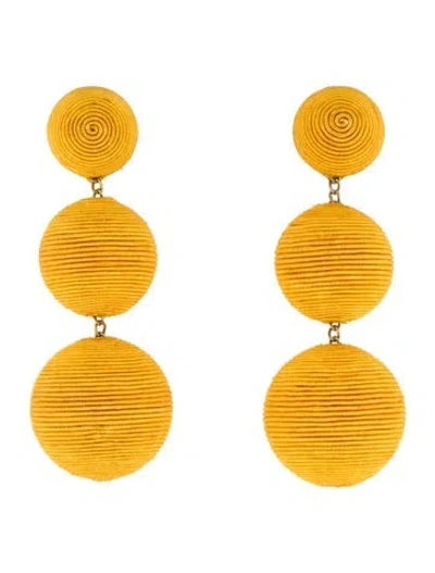 Pre-owned Rebecca De Ravenel Silk-cord Classic 3 Drop Clip-on Earrings In Yellow