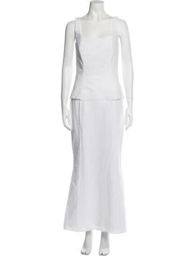 Pre-owned Rebecca De Ravenel Square Neckline Long Dress W/ Tags In White