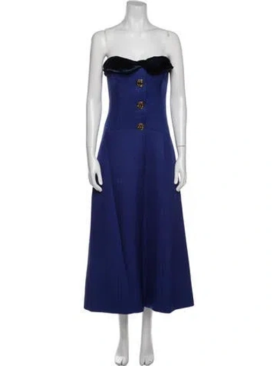 Pre-owned Rebecca De Ravenel Strapless Midi Length Dress W/ Tags In Blue