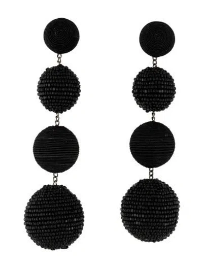 Pre-owned Rebecca De Ravenel Thread & Bead Clip-on Drop Earrings In Black