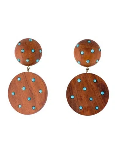 Pre-owned Rebecca De Ravenel Wood & Blue Stone Drop Earrings In Multi