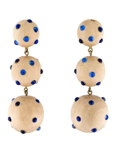 Pre-owned Rebecca De Ravenel Wood & Glass Clip-on Drop Earrings In Multi