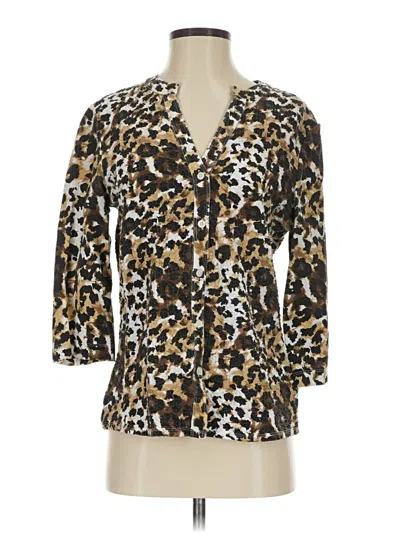 Pre-owned Rebecca Malone 3/4 Sleeve Blouse In Brown