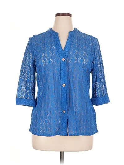 Pre-owned Rebecca Malone 3/4 Sleeve Button Down Shirt In Blue