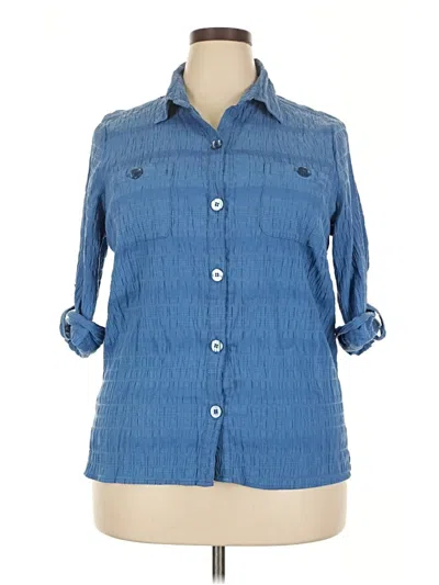 Pre-owned Rebecca Malone 3/4 Sleeve Button Down Shirt In Blue
