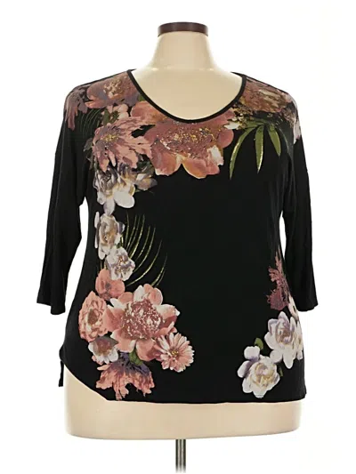 Pre-owned Rebecca Malone 3/4 Sleeve Top Black Scoop Neck Tops