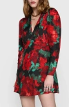 Rebecca Minkoff Aiden Floral Long Sleeve Minidress In Black Rose