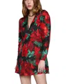 Rebecca Minkoff Aiden Floral Long Sleeve Minidress In Black Rose