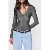 Rebecca Minkoff Alyssa Long Sleeve Bodysuit In Gunmetal