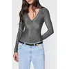 Rebecca Minkoff Alyssa Long Sleeve Bodysuit In Gunmetal