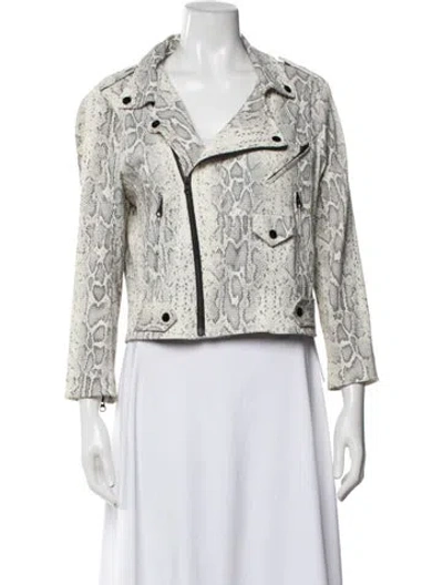 Pre-owned Rebecca Minkoff Animal Print Biker Jacket In White
