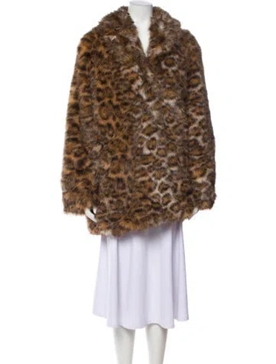 Pre-owned Rebecca Minkoff Animal Print Faux Fur Coat In Brown