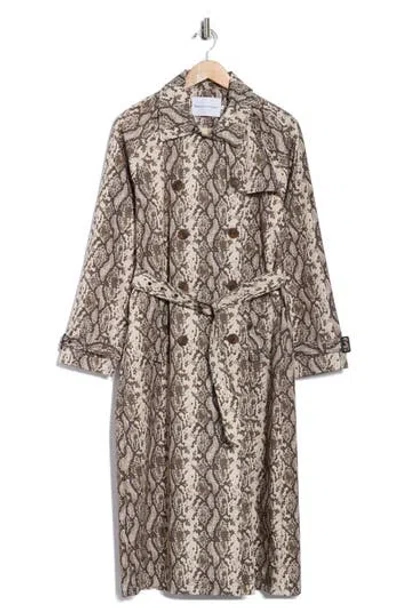 Rebecca Minkoff Animal Print Longline Trench Coat In Brown