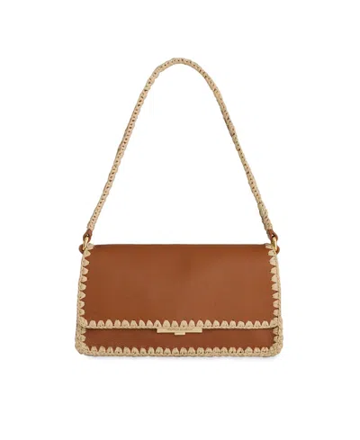 Rebecca Minkoff Berkley Flap Small Raffia Shoulder Handbag In Brown