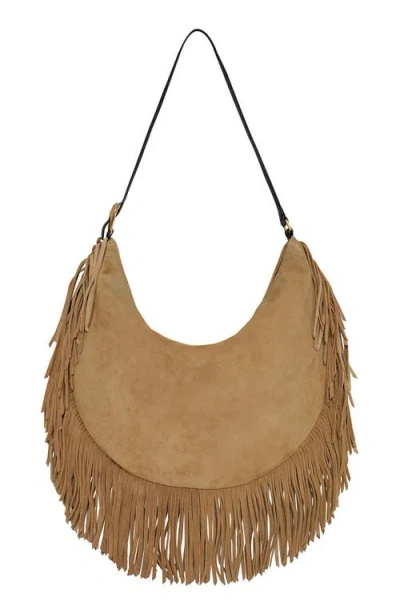 Rebecca Minkoff Billie Fringe Suede Hobo Bag In Pink