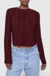 Rebecca Minkoff Calista Pleated Long Sleeve Top In Brown