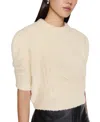 Rebecca Minkoff Campbell Pointelle Puff Sleeve Merino Wool Blend Sweater In Blonde