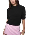 Rebecca Minkoff Campbell Pointelle Puff Sleeve Merino Wool Blend Sweater In Black