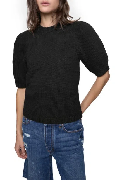 Rebecca Minkoff Celeste Puff Sleeve Cotton Blend Sweater In True Black