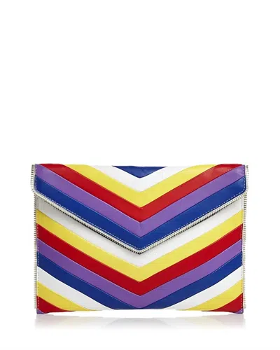 Rebecca Minkoff Chevron Quilted Leo Leather Clutch In Rainbow In Blue