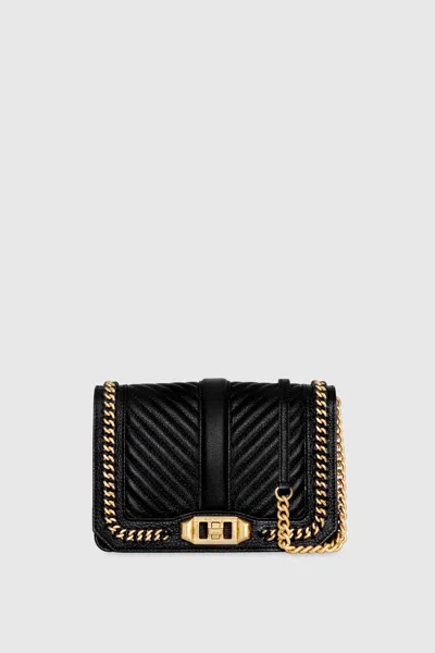 Rebecca Minkoff Chevron Quilted Small Love Crossbody With Chain Inset Bag In Black