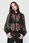 Rebecca Minkoff Cleo Lace Sleeve Shirt In True Black